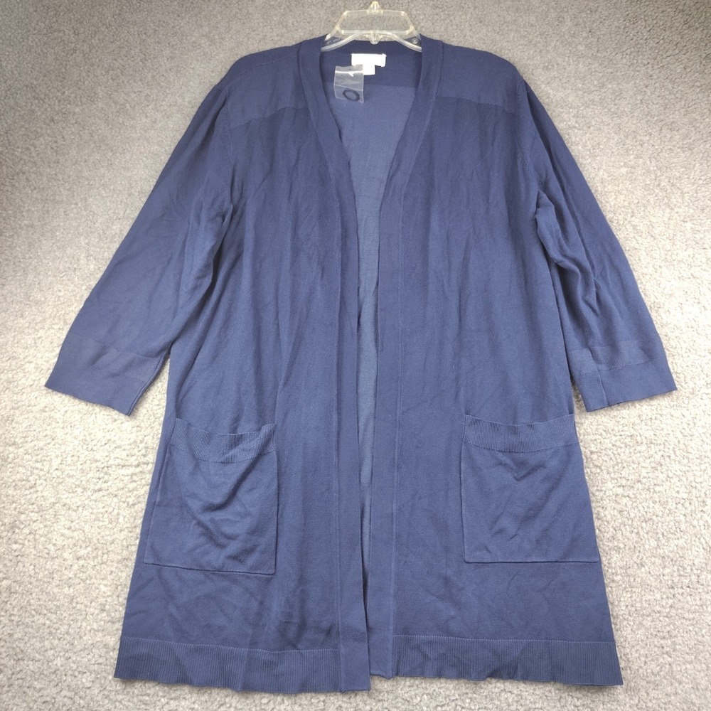 Belle‎ Kim Gravel Womens XL Navy Blue Open Front Longline Cardigan Pockets NWT